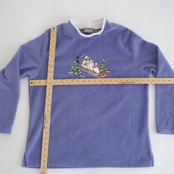 Vintage Croft & Barrow Lavender Embroidered Snowman Fleece Crewneck Sweater L - Picture 4 of 11